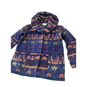 Vintage Southwestern Soft Wool Blend Jacket Hooded Coat Made USA Women’s XL -